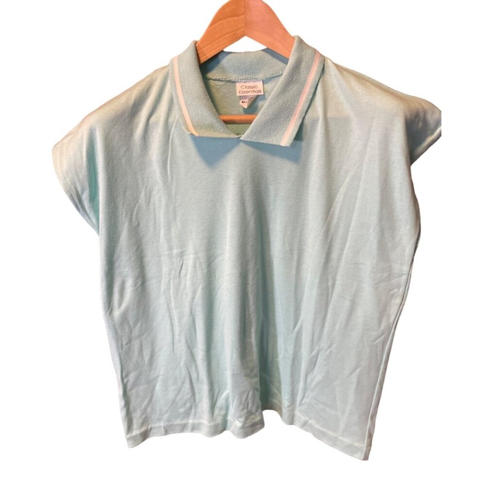 Classic Essentials Light Blue Sleeveless Polo Collared Top SZ Medium